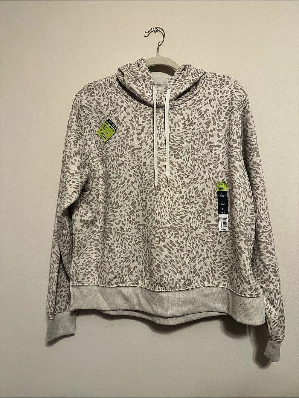 Tek Gear Ultrasoft Fleece Hoodie Animal Print White & Brown Large